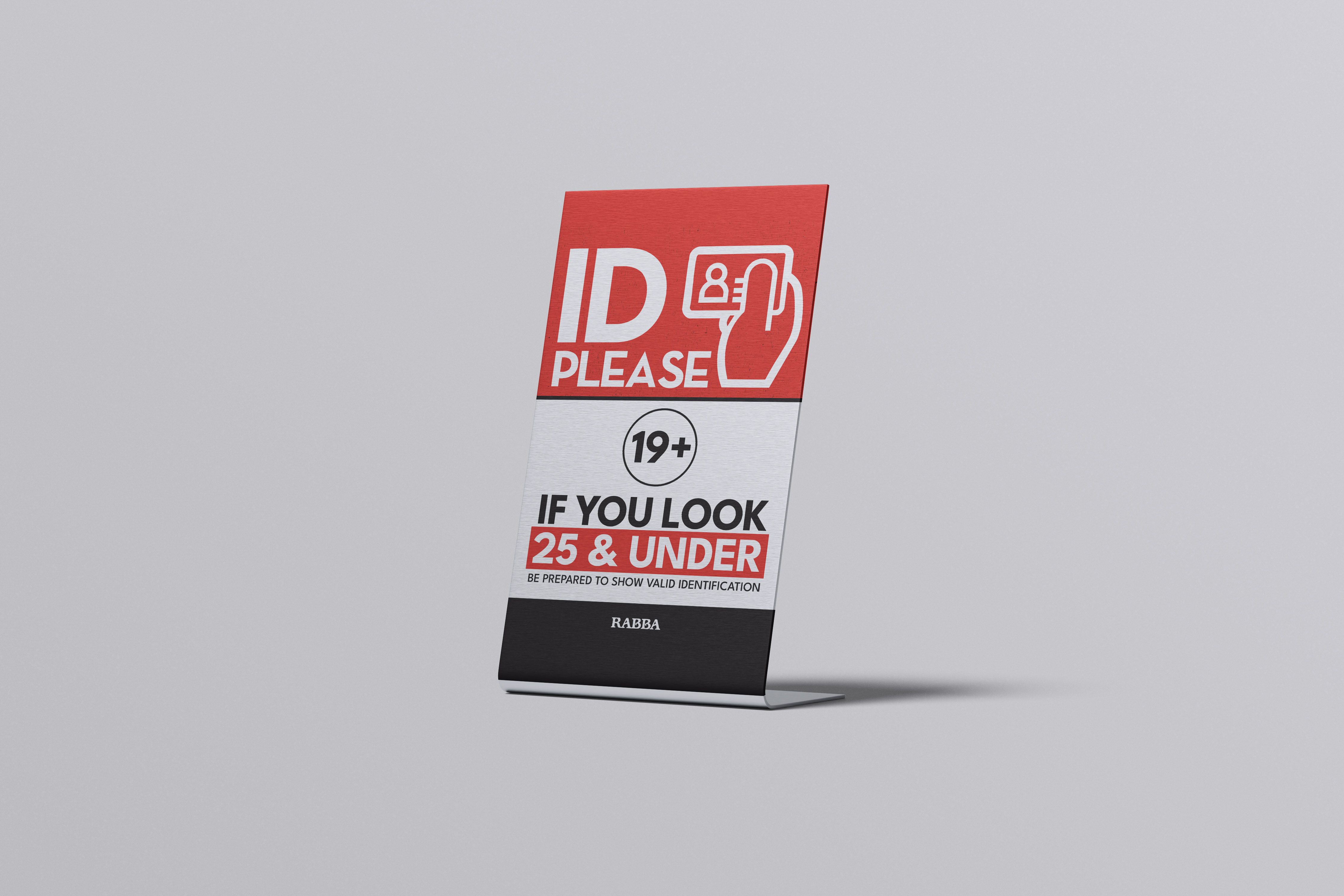 Rabba checkout counter card reading ID Please, 19+, if you look 25 and under