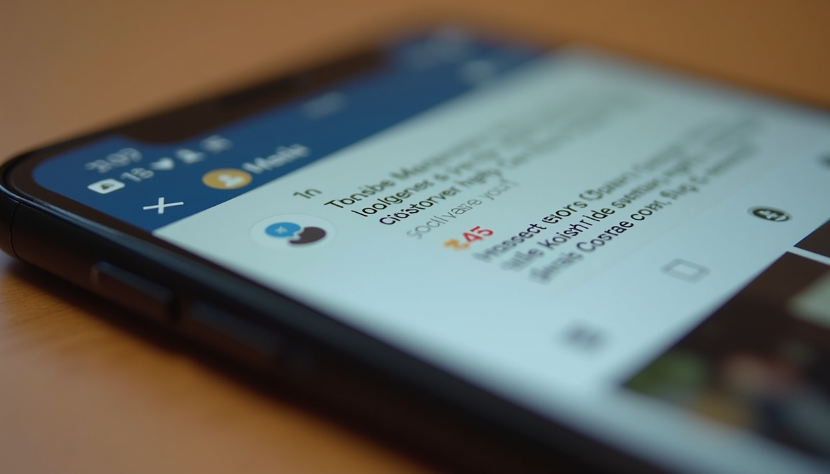 Close-up view of a smartphone screen showing social media posts with customer testimonials
