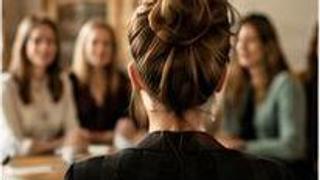 Gruppe von Frauen sitzt im Gespräch an einem Tisch