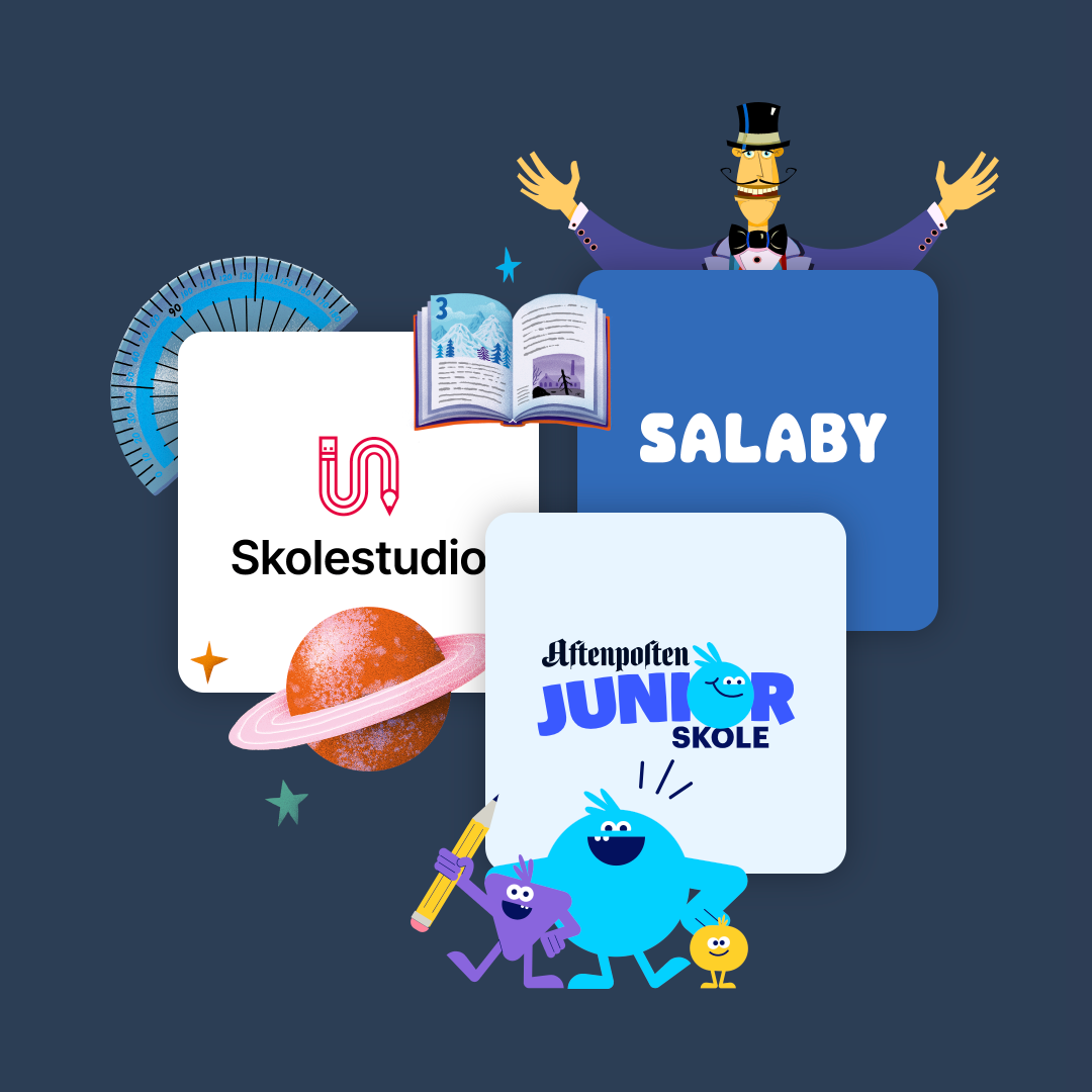 Illustrasjon, Logo for Skolostudio, Aftenposten Junior Skole og Salaby.