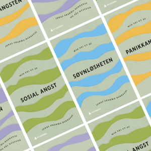 Bilde av forsidene i serien "Min vei ut av -", skrevet av Jonas Sharma-Bakkevig