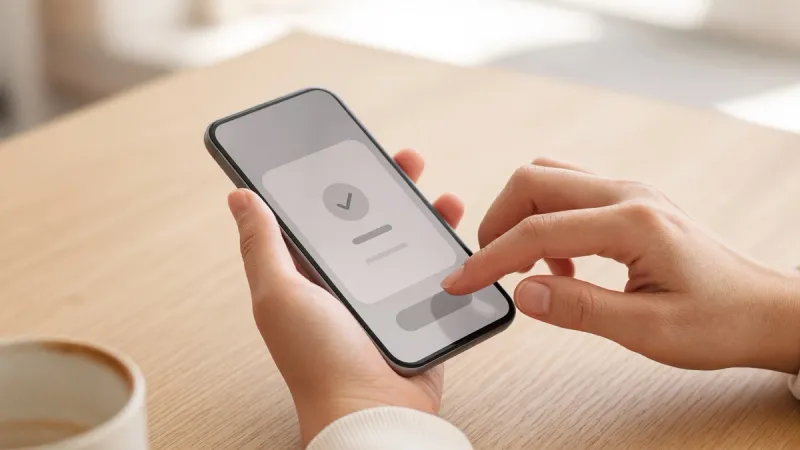Close-up of hands making a bank transfer on a smartphone.