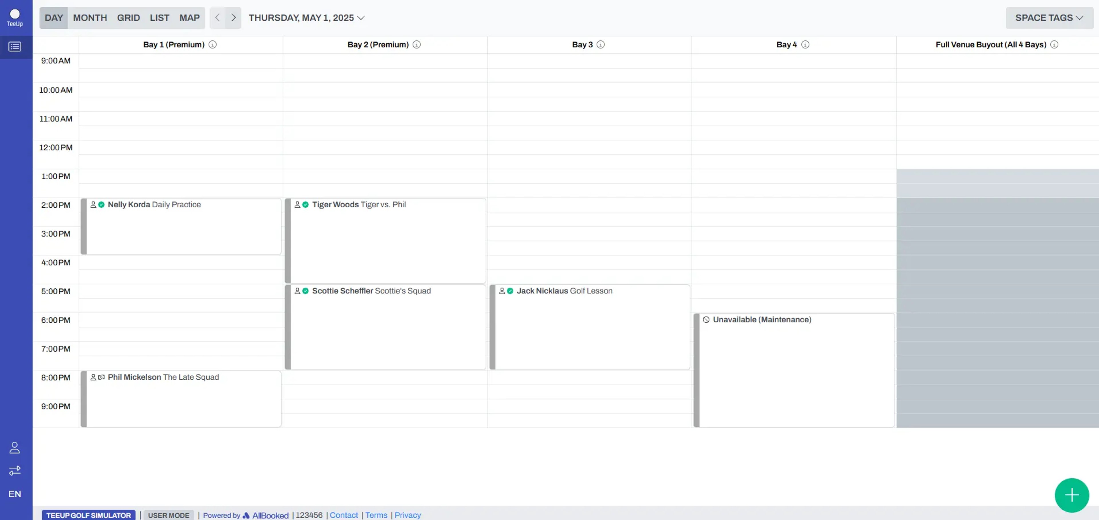 AllBooked tee sheet drag and drop view