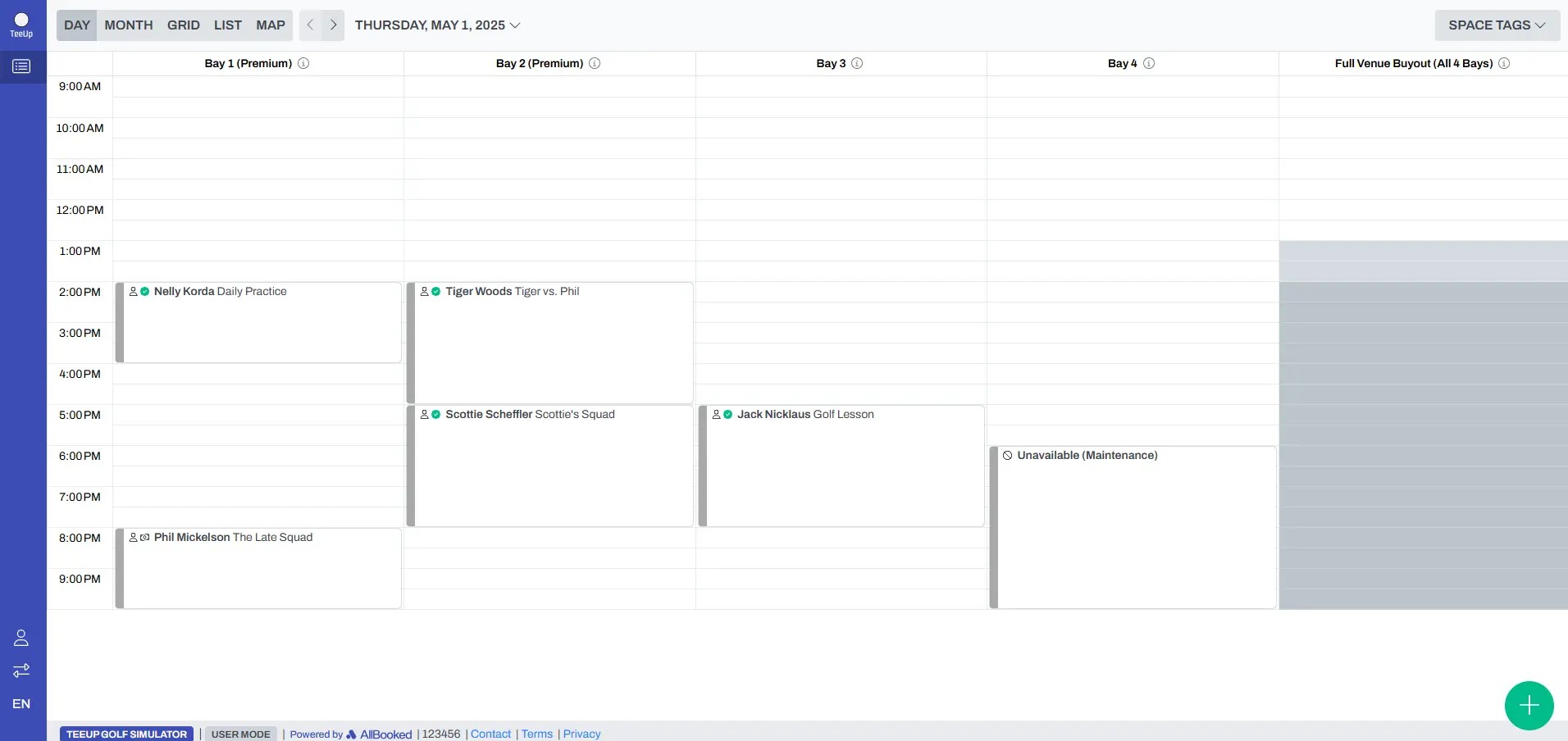AllBooked tee sheet drag and drop view