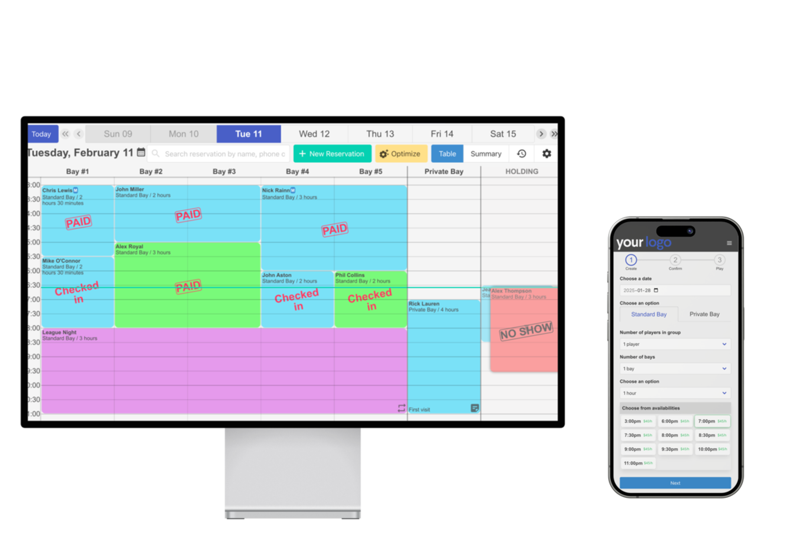 Tee Sheet and reservation page Golf O'Clock