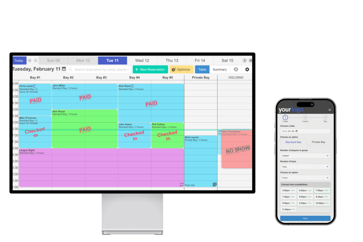 Tee Sheet and reservation page Golf O'Clock
