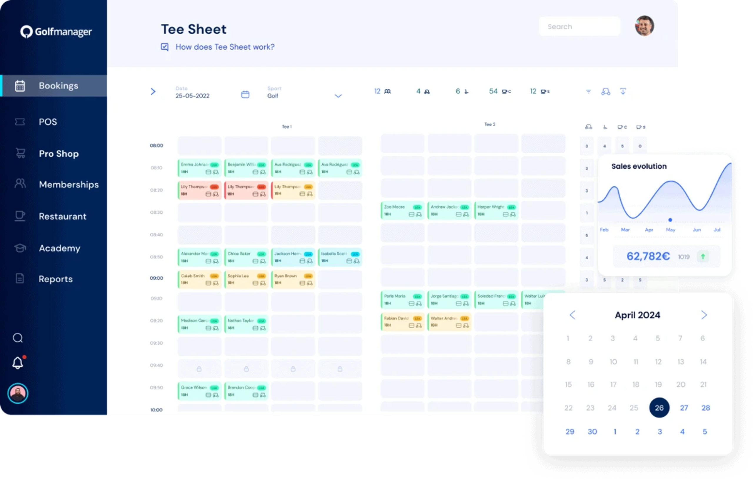 Golfmanager online tee sheet