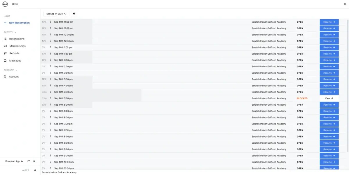 Birrdi Golf booking interface