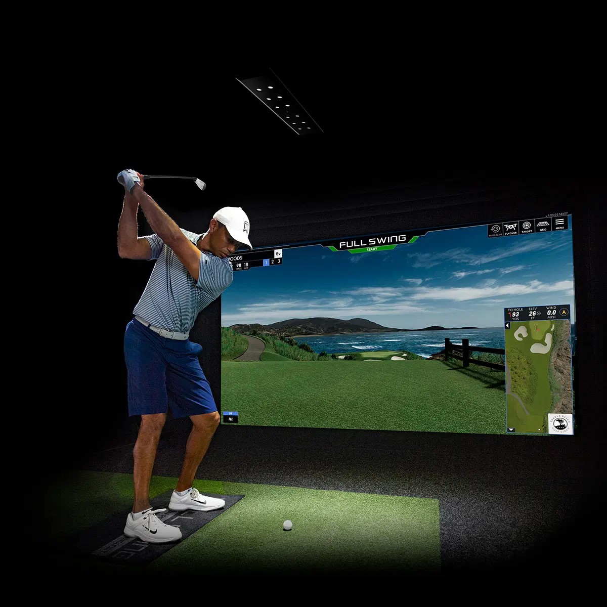 Tiger Woods on a Full Swing golf simulator