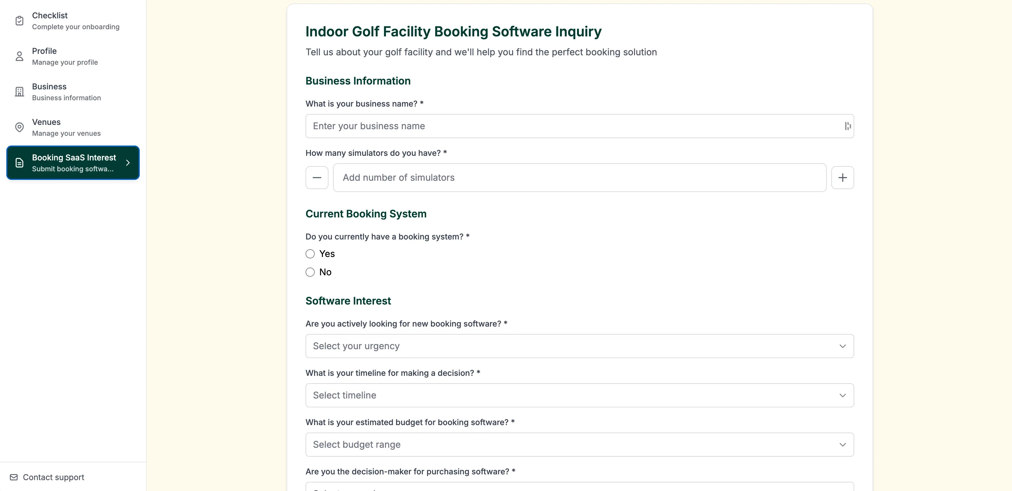 Booking software inquiry Screengolfers