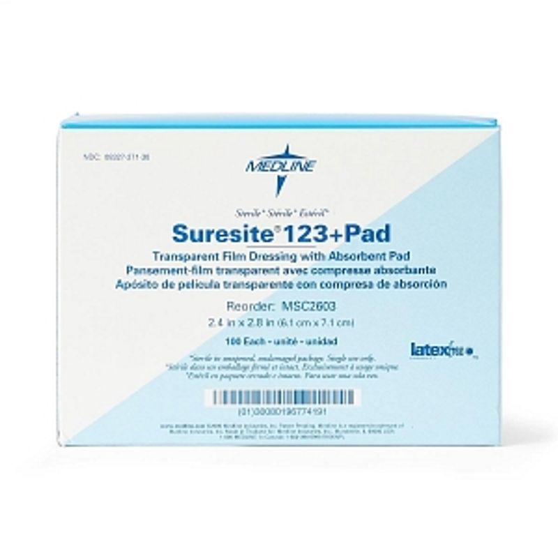 Medline Suresite 123+Pad Transparent Film Dressing