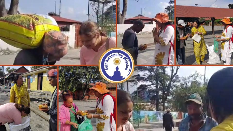 Self Awakening Mission volunteers serving Prasad Distribution sewa in Kathmandu, Nepal
