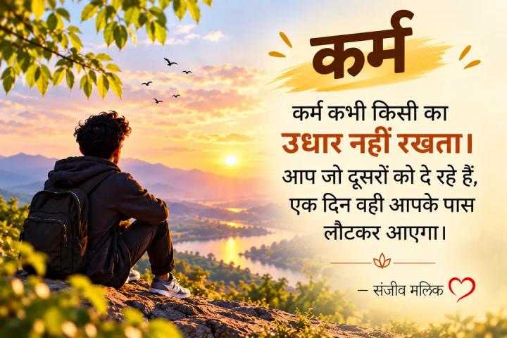 कर्म कभी किसी का उधार नहीं रखता। आप जो दूसरों को दे रहे हैं, एक दिन वही आपके पास लौटकर आएगा। — संजीव मलिक