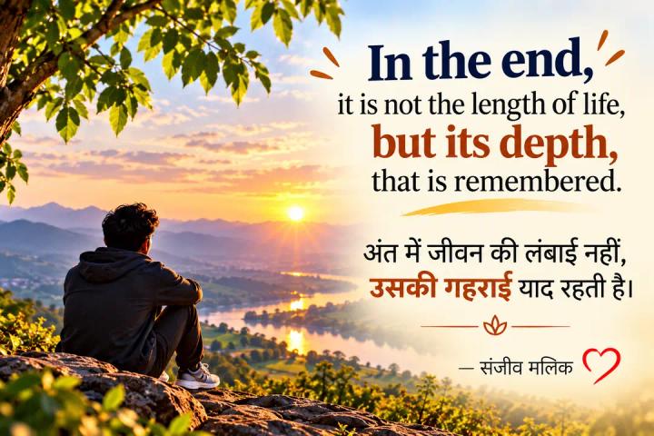 अंत में जीवन की लंबाई नहीं, उसकी गहराई याद रहती है। (In the end, it is not the length of life, but its depth, that is remembered.) — संजीव मलिक