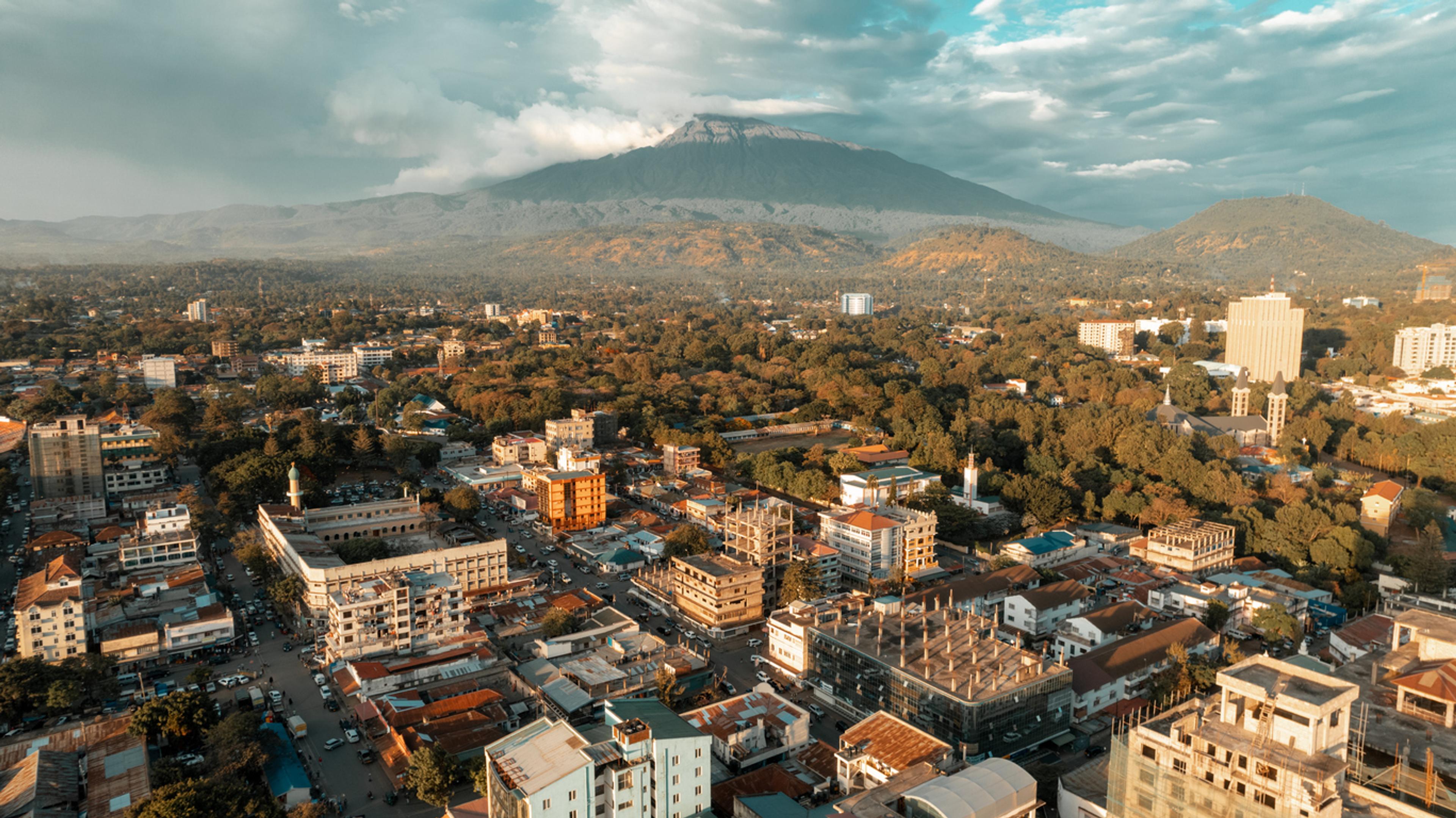 Aerial view of Mt Meru in Arusha City, Tanzania