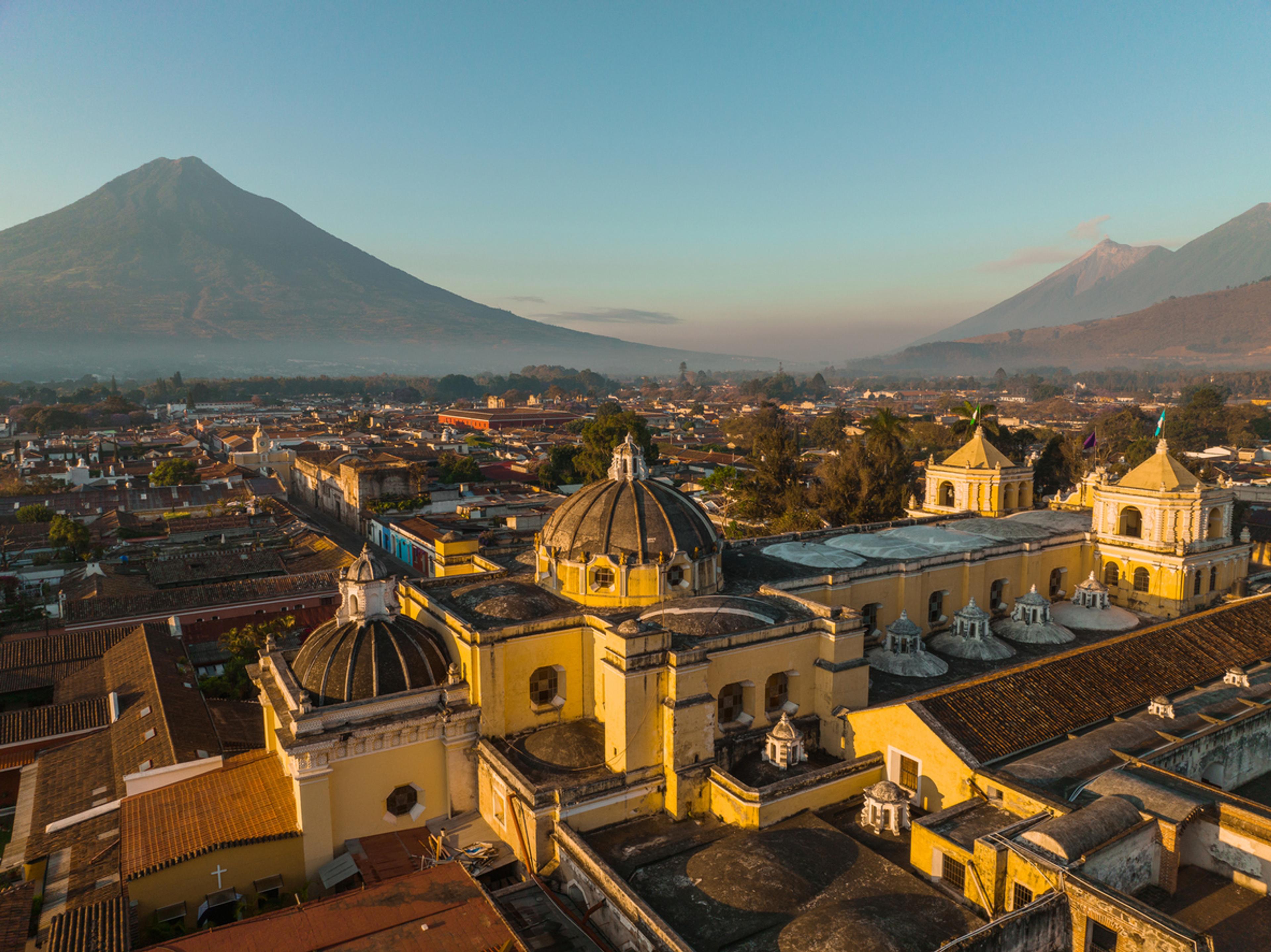 Aerial view of Antigua at sunrise