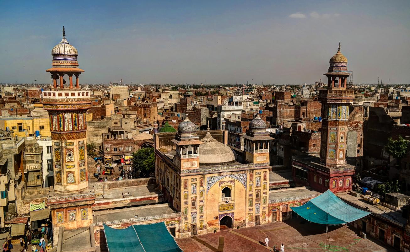 Aerial view of Wazir Khan Mosque in Lahore Pakistan.