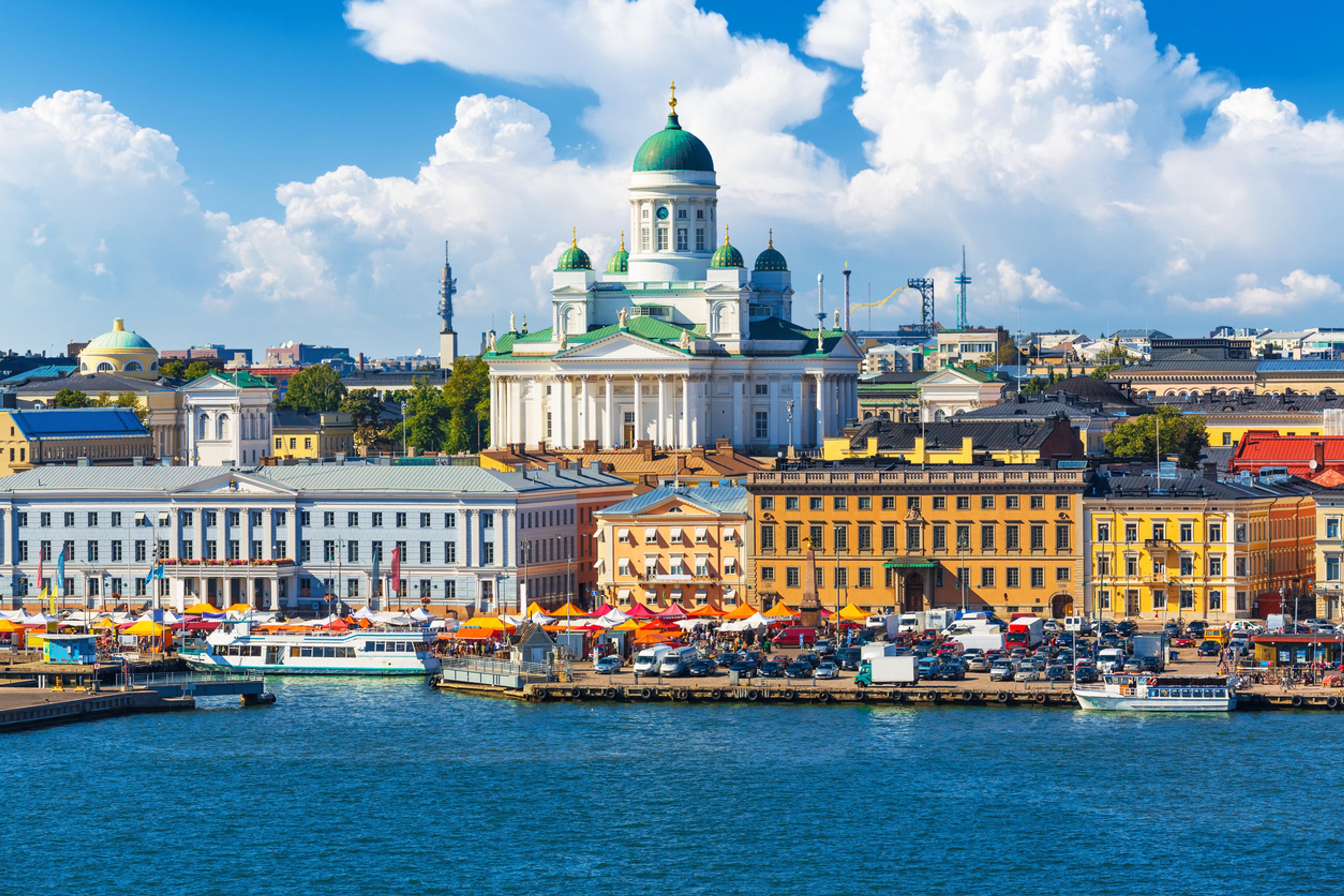 Market Square Kauppatroi at the Old Town pier in Helsinki Finland