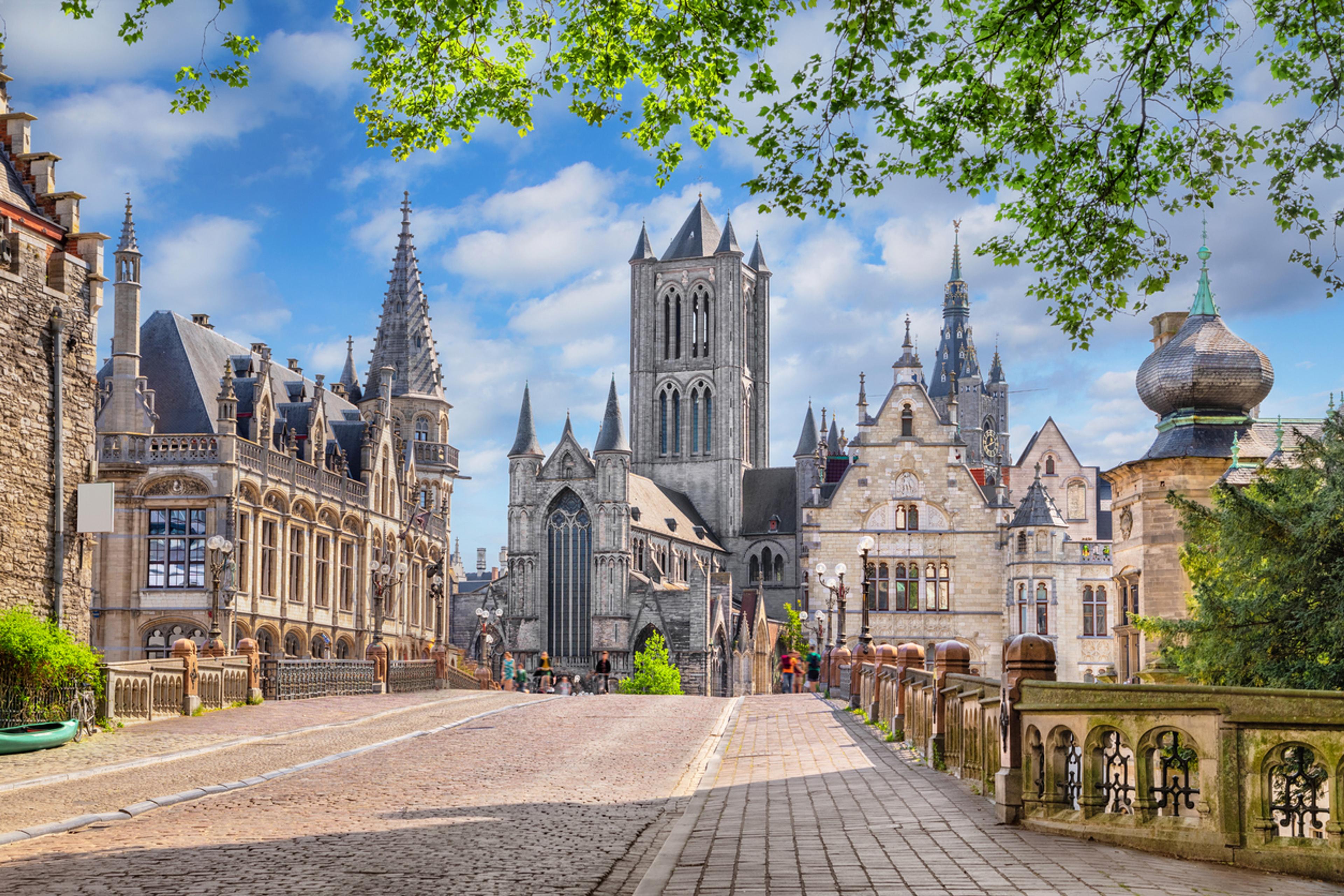 St Bavo’s Cathedral and Ghent historic city center in Belgium