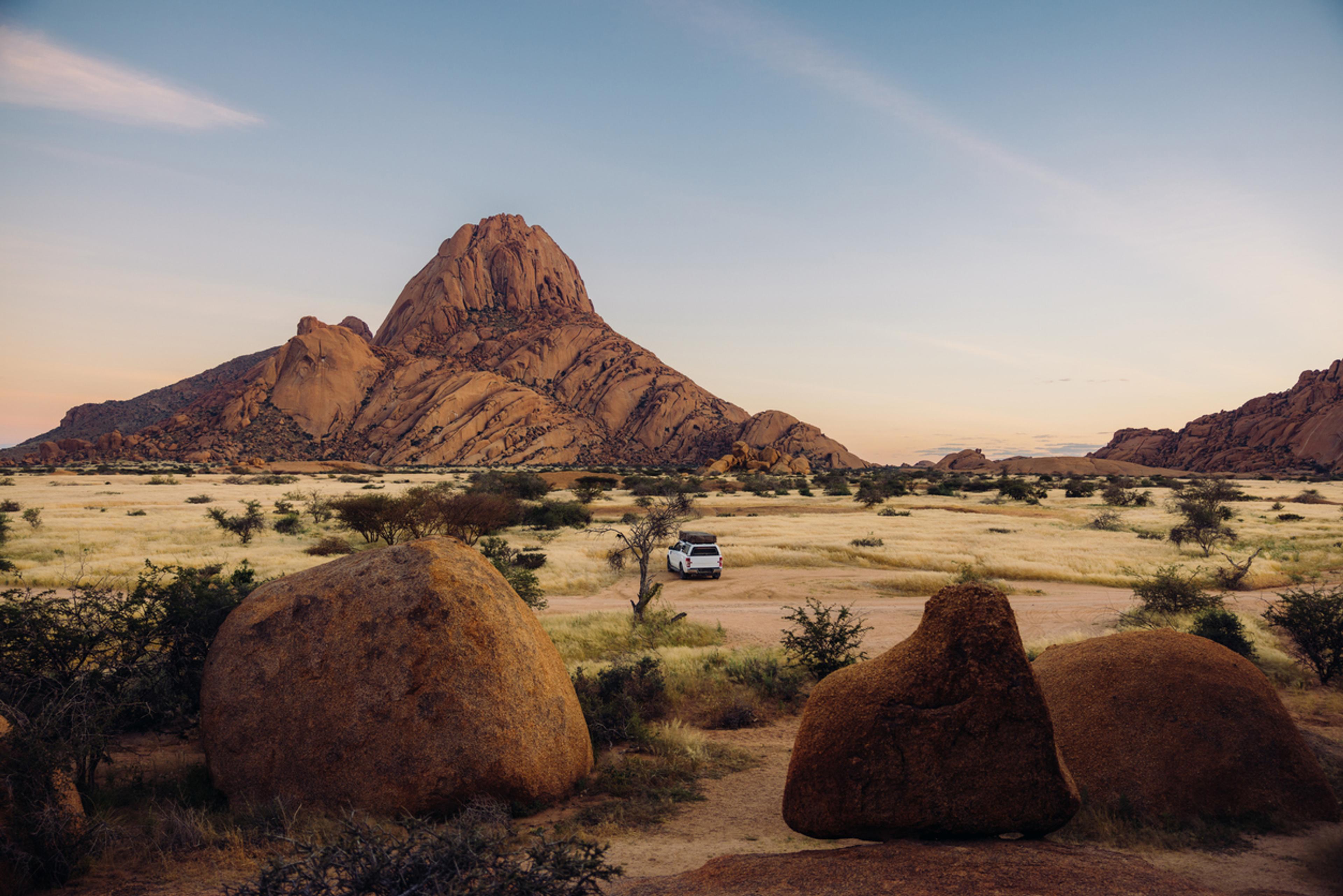 Panoramic view of stunning Skitzkoppe at dusk in Namibia