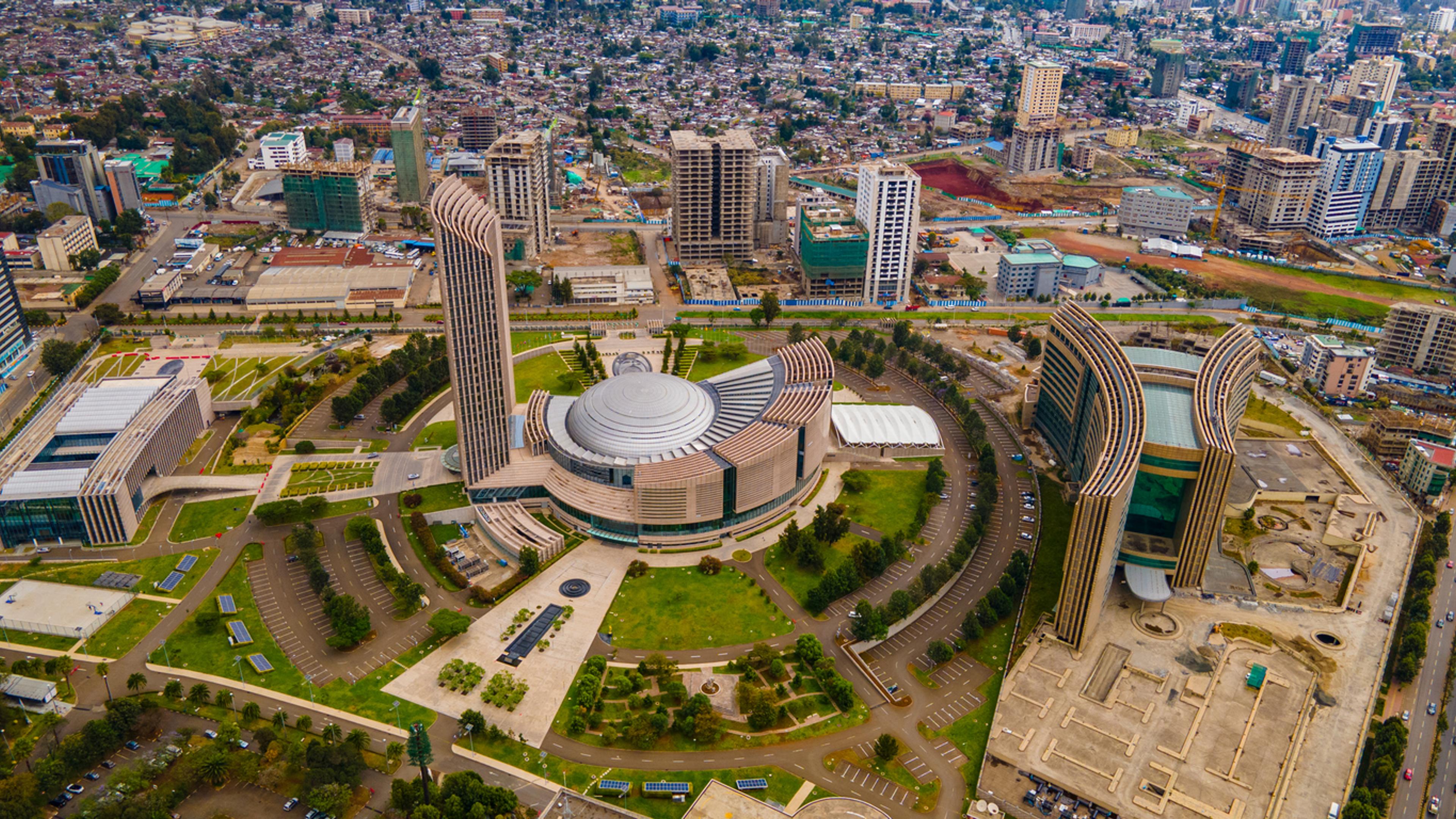 Aerial view of the African Union headquarters in Addis Ababa, Ethiopia