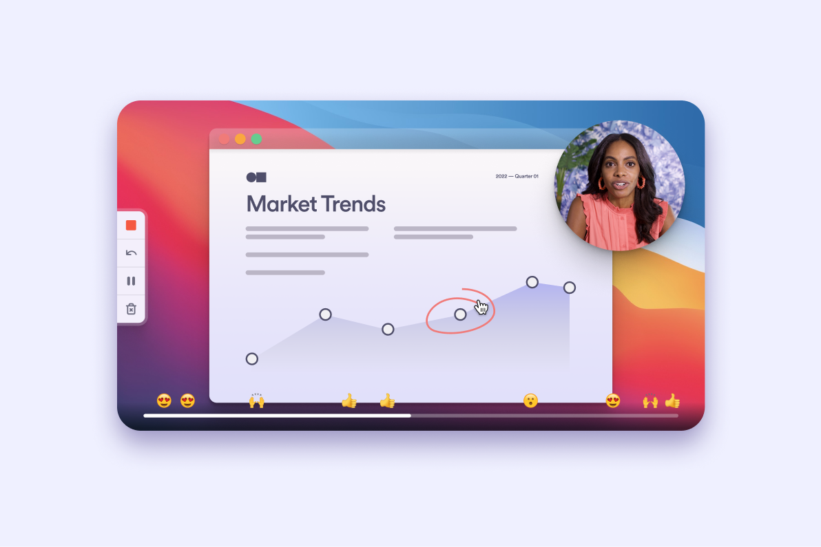 Loom showing presentation of market trends with emoji reactions