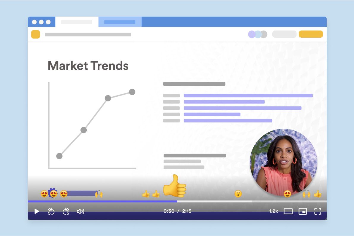 Loom app dropped down showing options for Video with a presentation in the background and a dark-haired person presenting