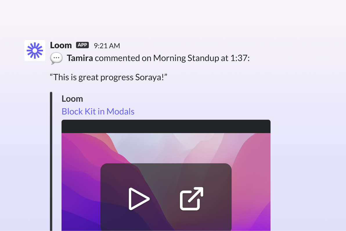 Loom app with notifiation around new comment for a loom