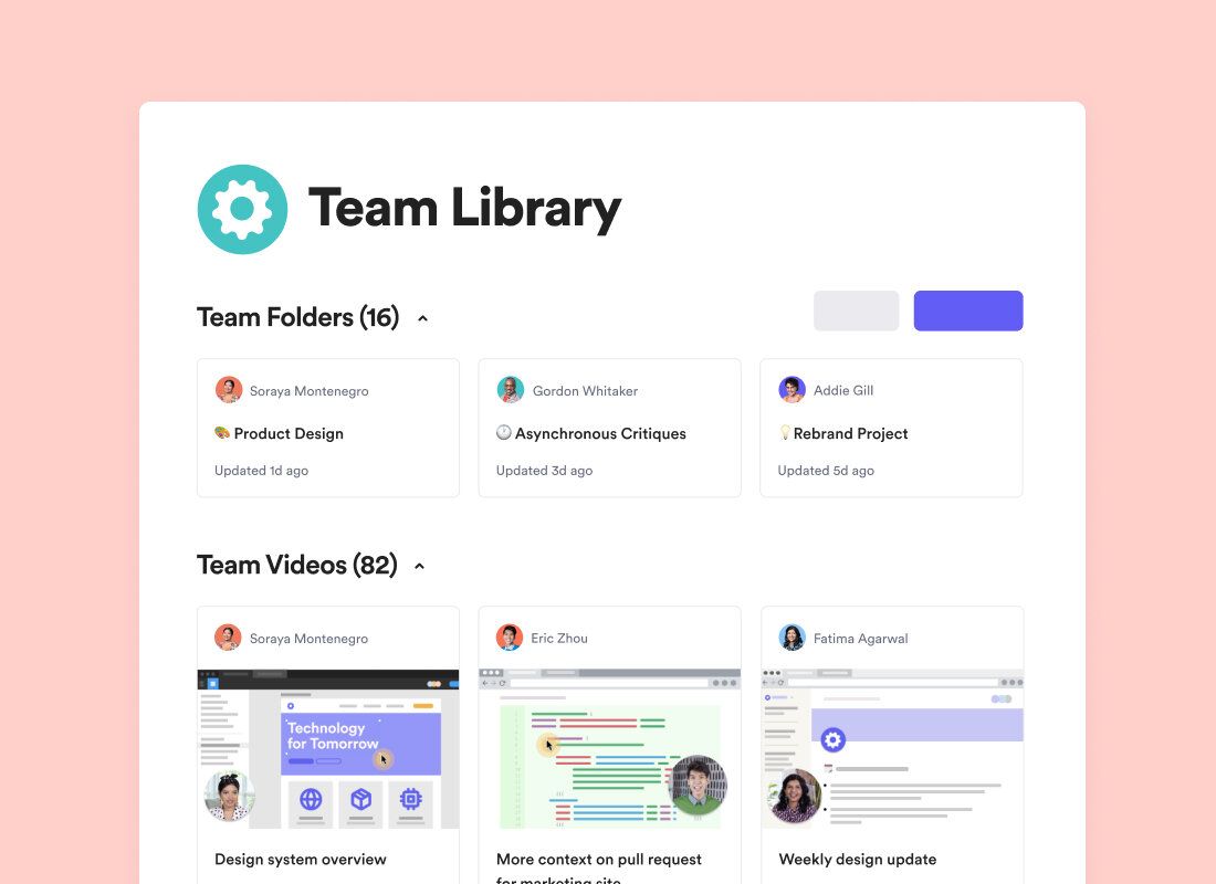 Loom Team Library of 16 Team Folders and 82 Team Videos.