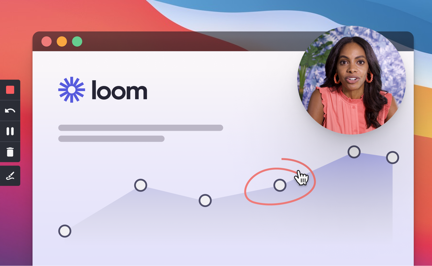 Loom bubble of person with locs presenting quarterly goals