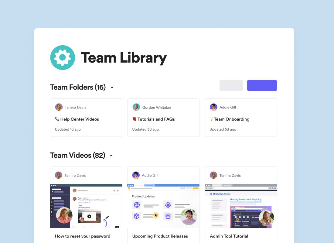 Loom Team Library of 16 team folder and 82 Team videos.