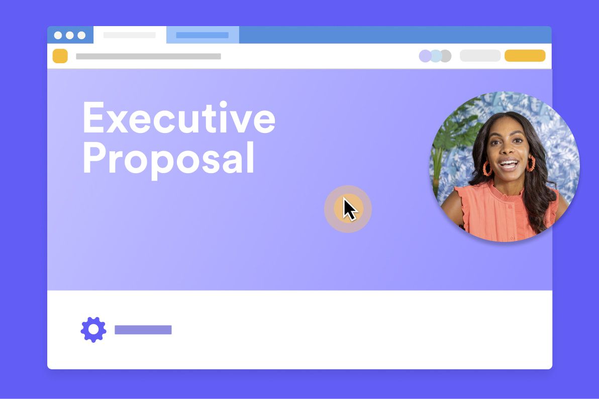 Dark-haired person in Loom bubble presenting Executive Proposal with cursor activated