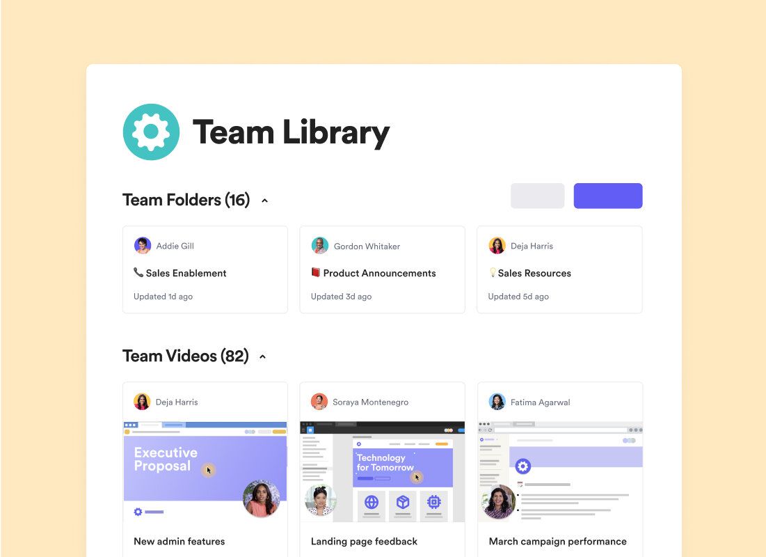 Loom Team Library showing 16 team folders and 82 team videos