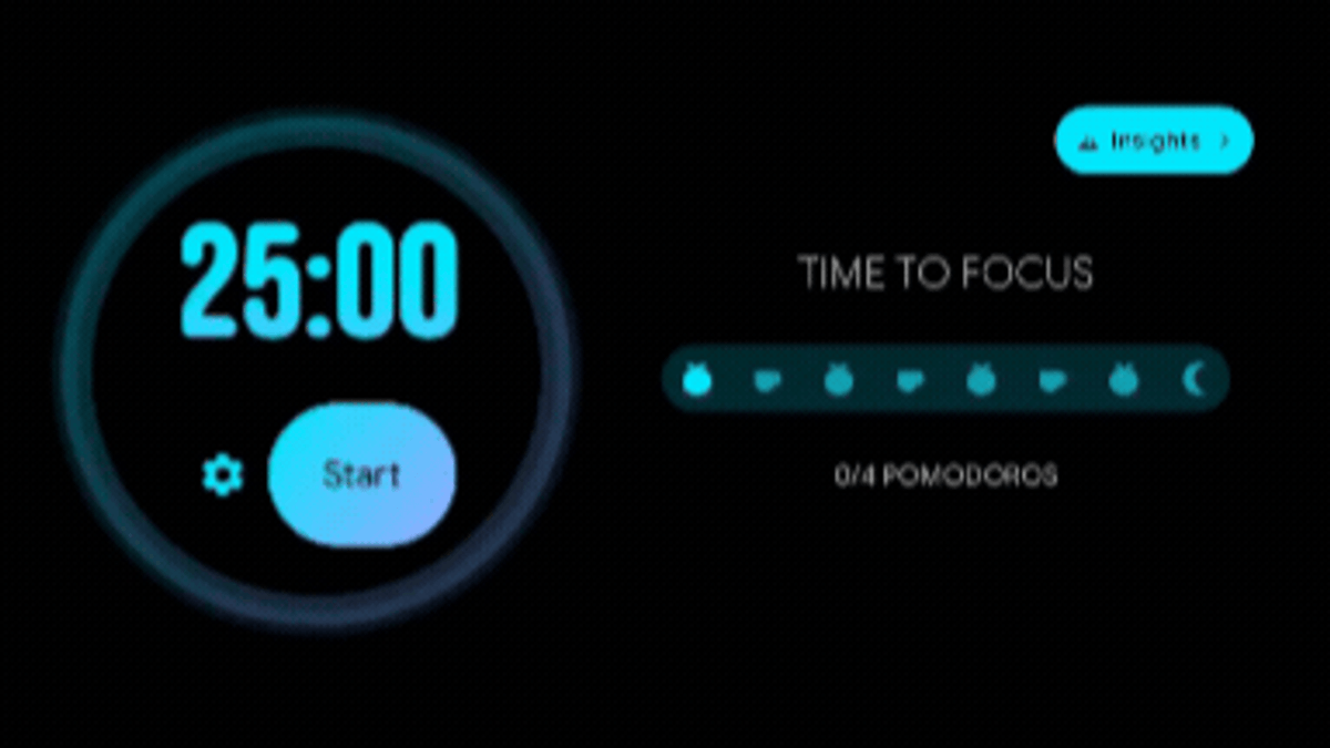 25 minutes of work, a 5-minute short break, and a 15-minute long break