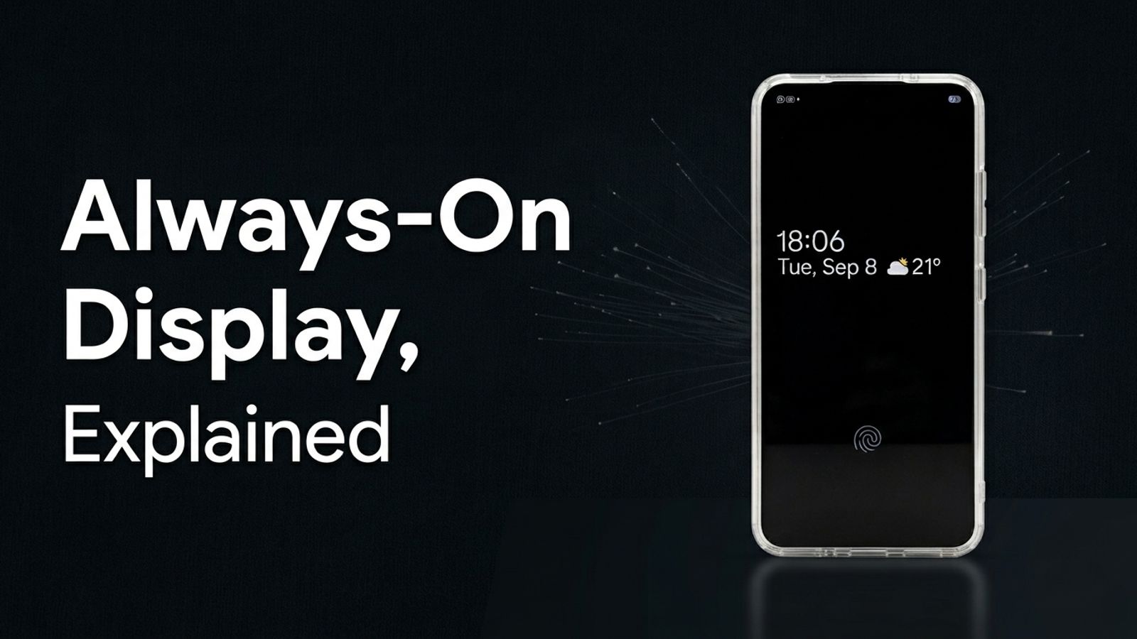 Samsung phone on AOD Mode and a title saying Always on Display, Explained