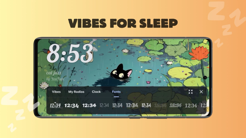 Screenshot of the vibes screen with a font customization panel
