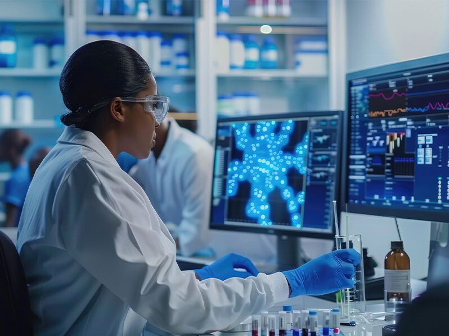 Scientists working on computers in a laboratory