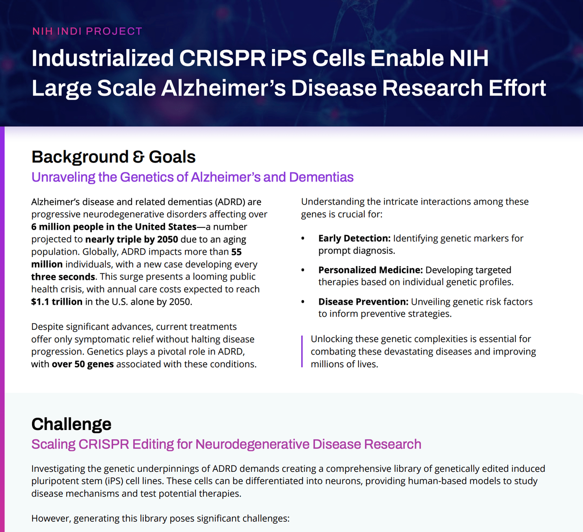 Case study: Industrialized CRISPR iPS Cells Enable NIH Large-Scale Alzheimer's Disease Research Effort
