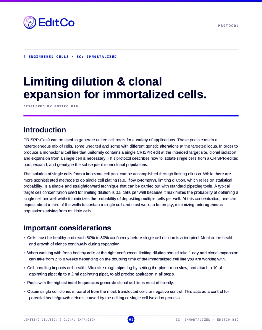 Limiting dilution and clonal expansion protocol for immortalized cells