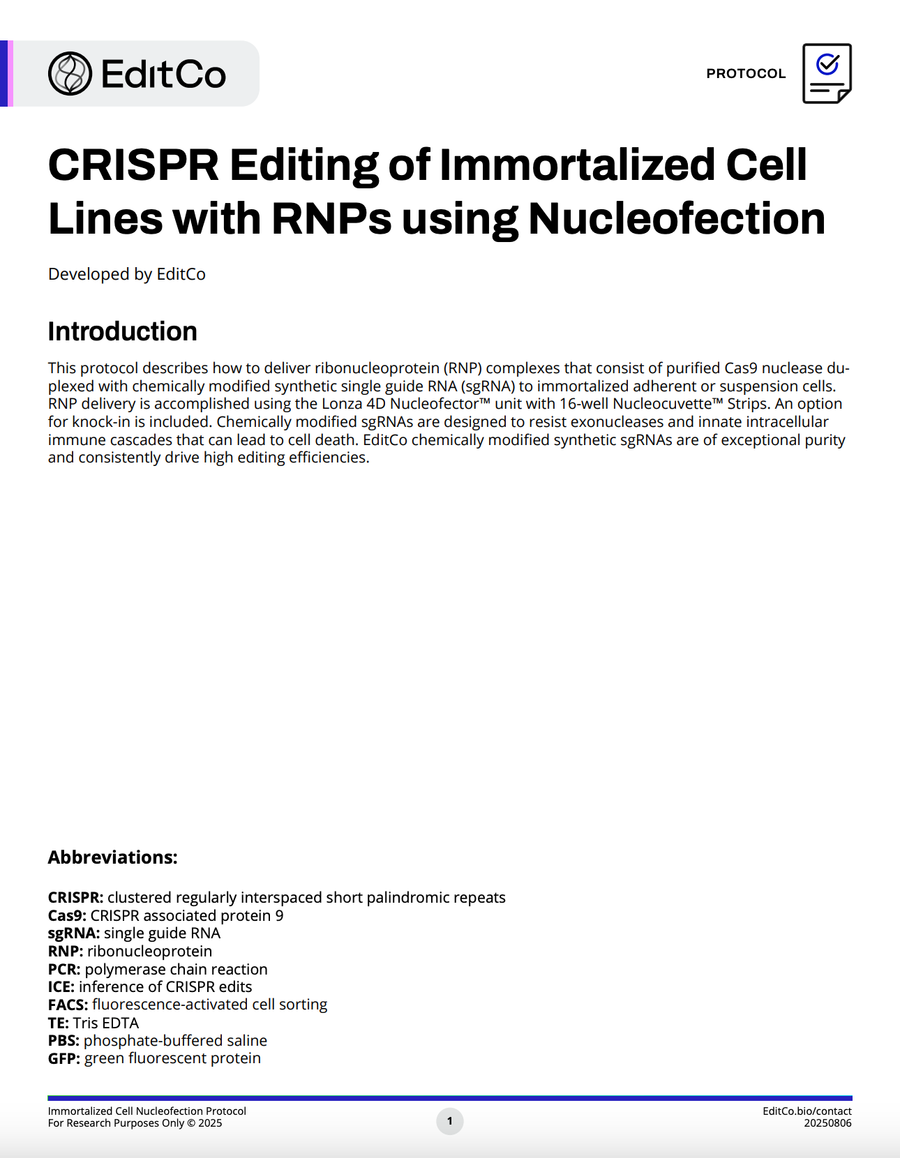CRISPR Editing of Immortalized Cell Lines with RNPs using Nucleofection