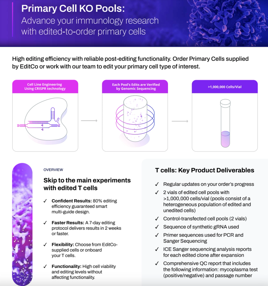 T Cell KO Pools: Advance your immunology research with edited-to-order primary cells