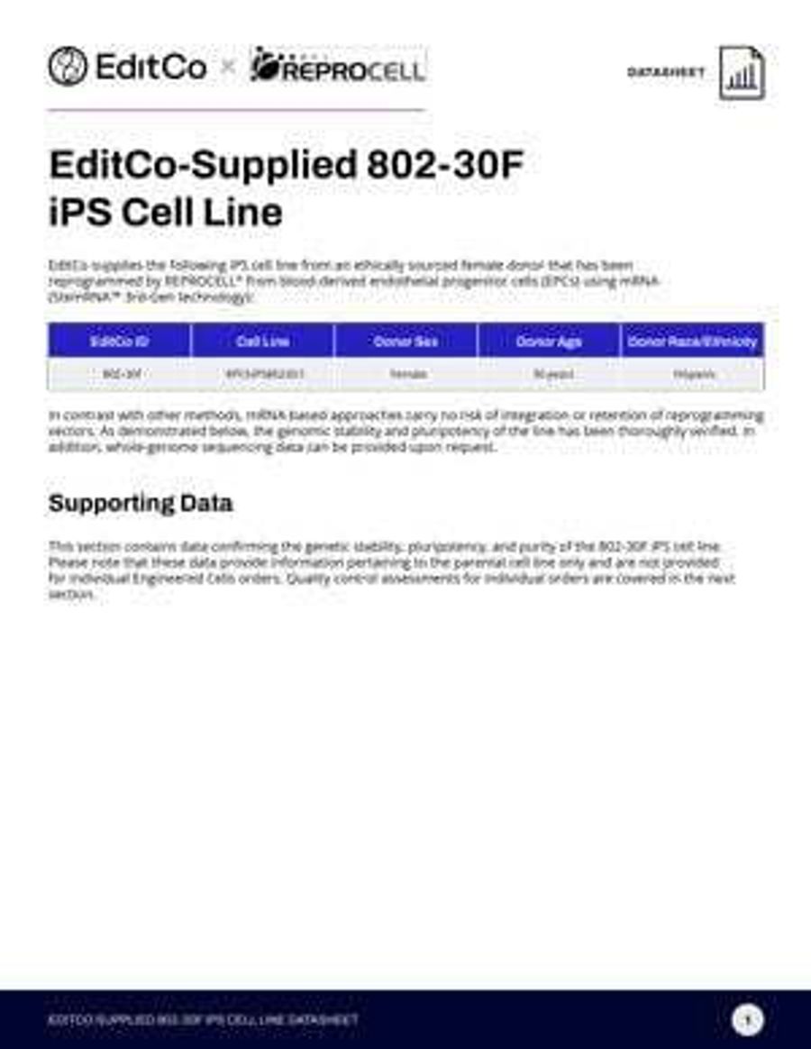 EditCo-Supplied 802-30F iPS Cell Line