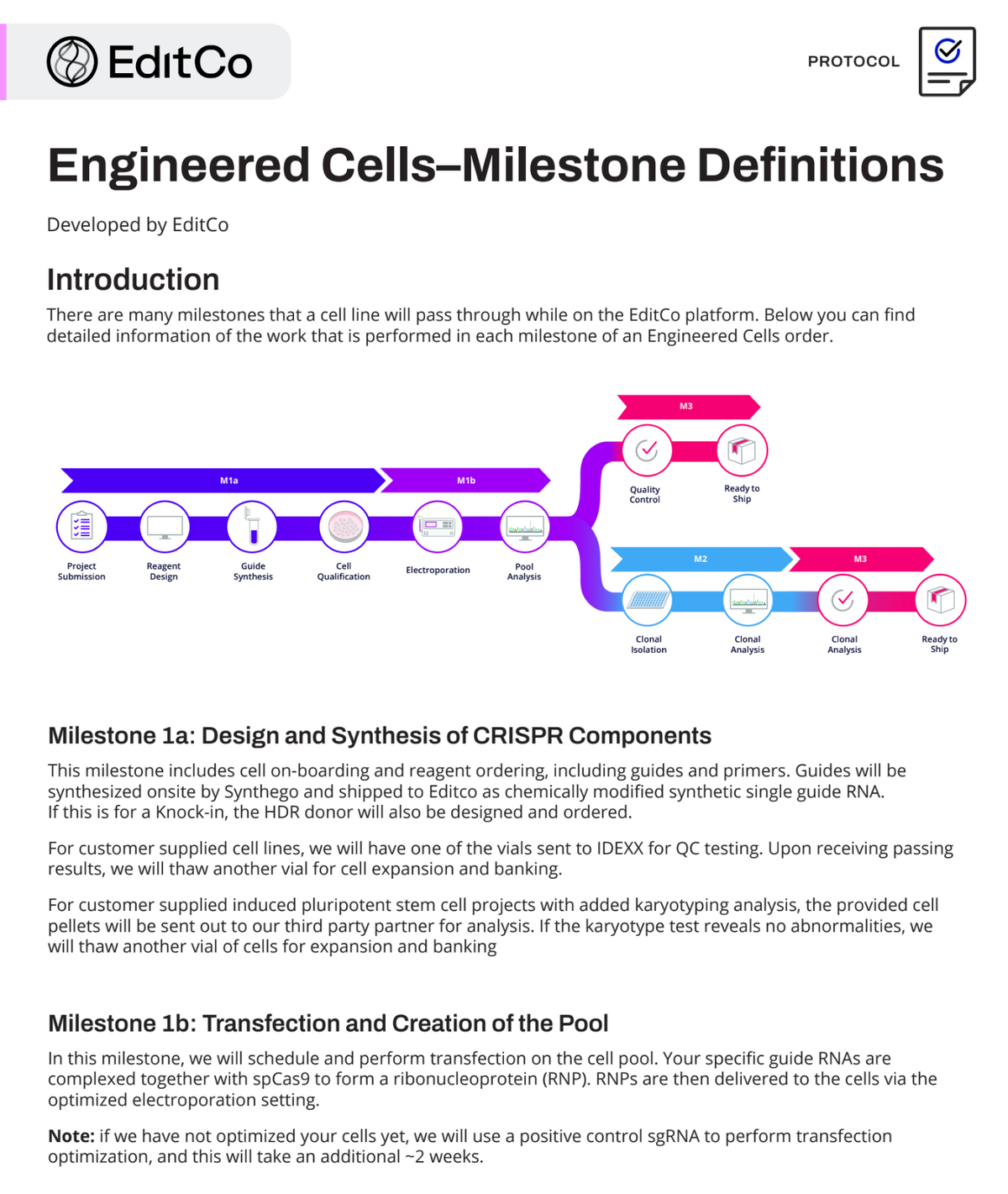 Engineered Cells–Milestone Definitions