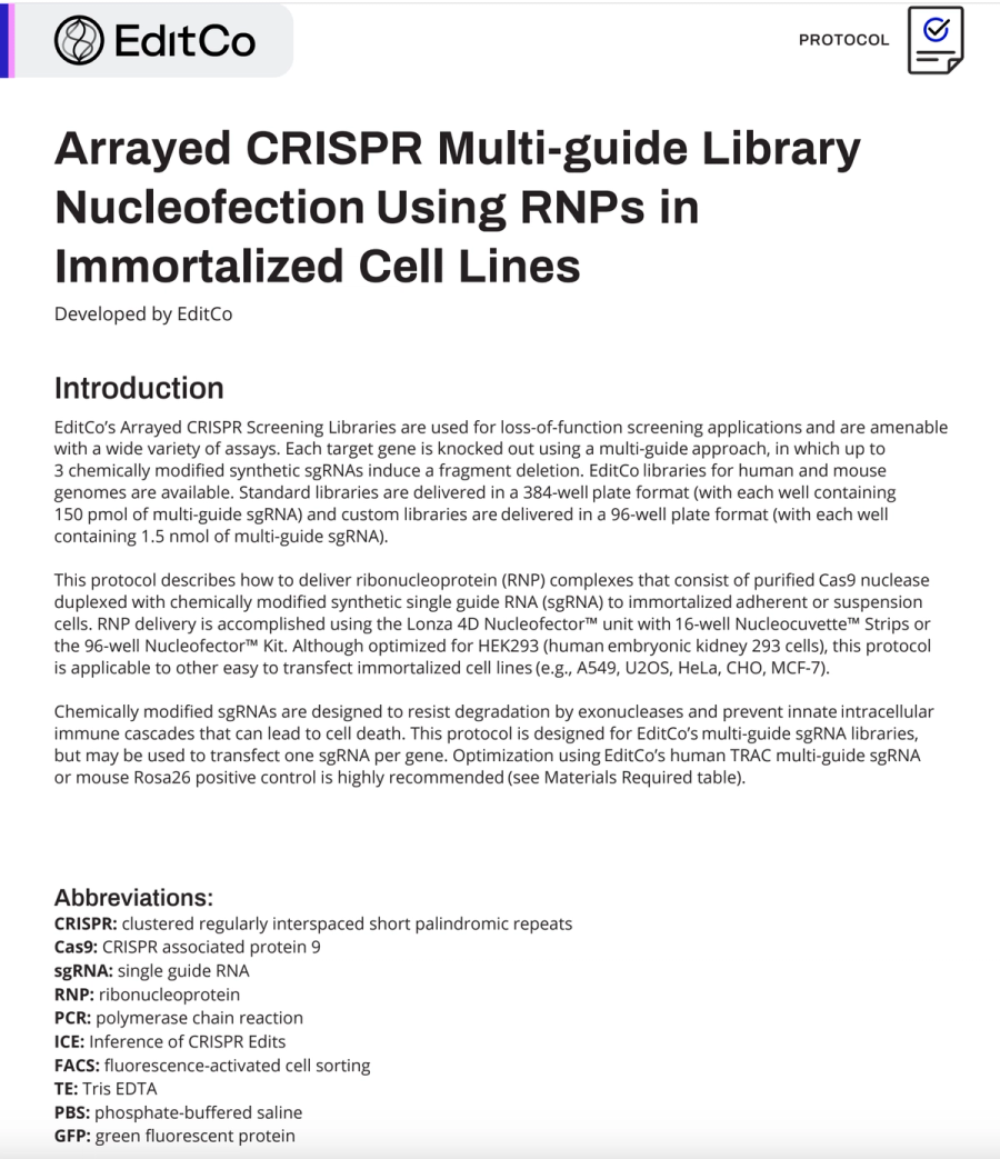 Arrayed CRISPR Multi-guide Library Nucleofection Using RNPs in Immortalized Cell Lines