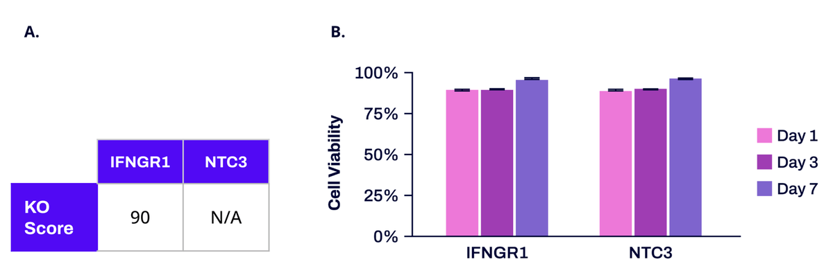 Positive control knockout score and cell viability