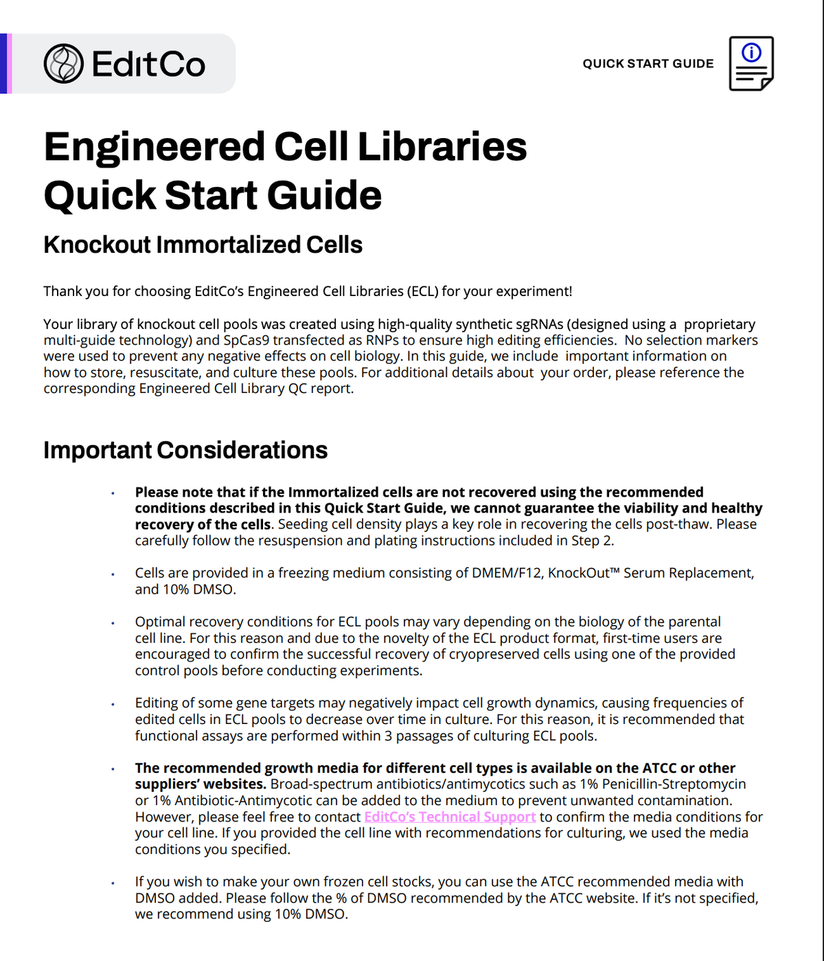 Engineered Cell Libraries Quick Start Guide: Knockout Immortalized Cells