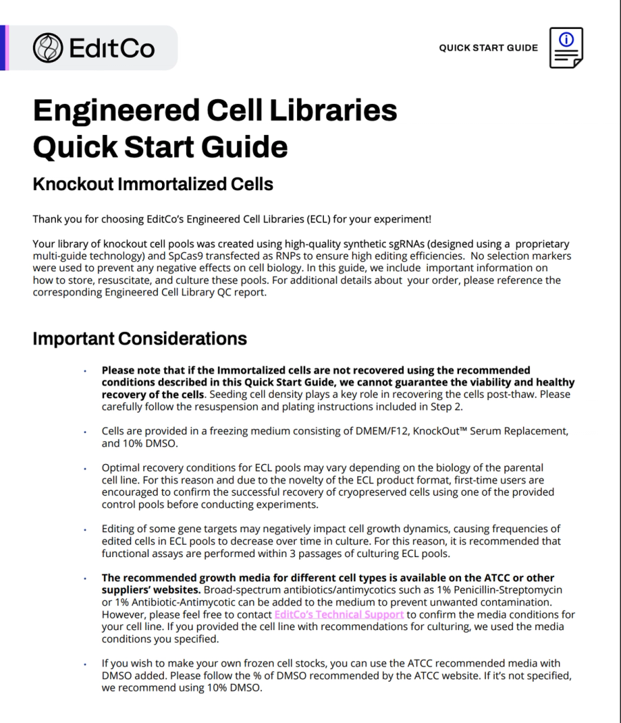Engineered Cell Libraries Quick Start Guide: Knockout Immortalized Cells