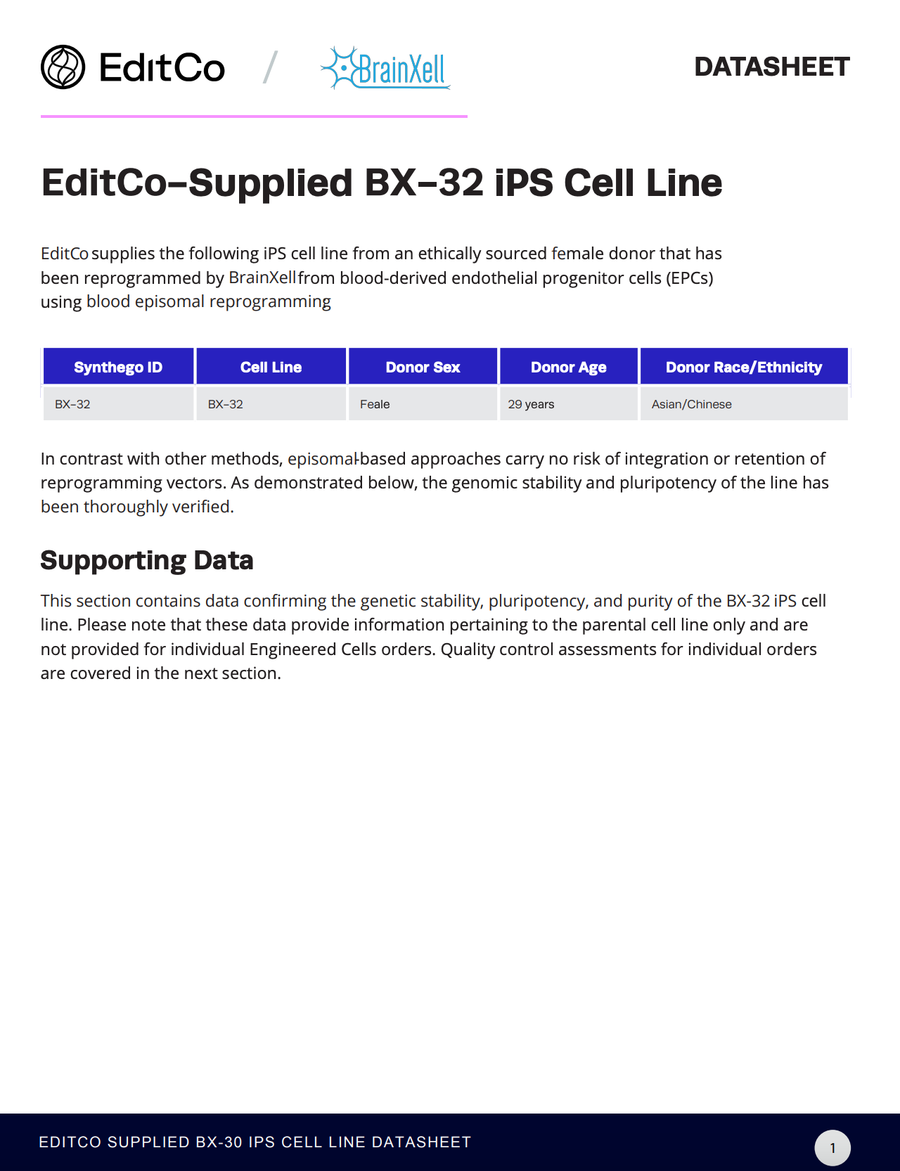 EditCo-Supplied BX-32 iPS Cell Line