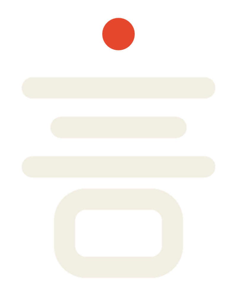 Koto logomark in cream with an orange dot, for dark backgrounds