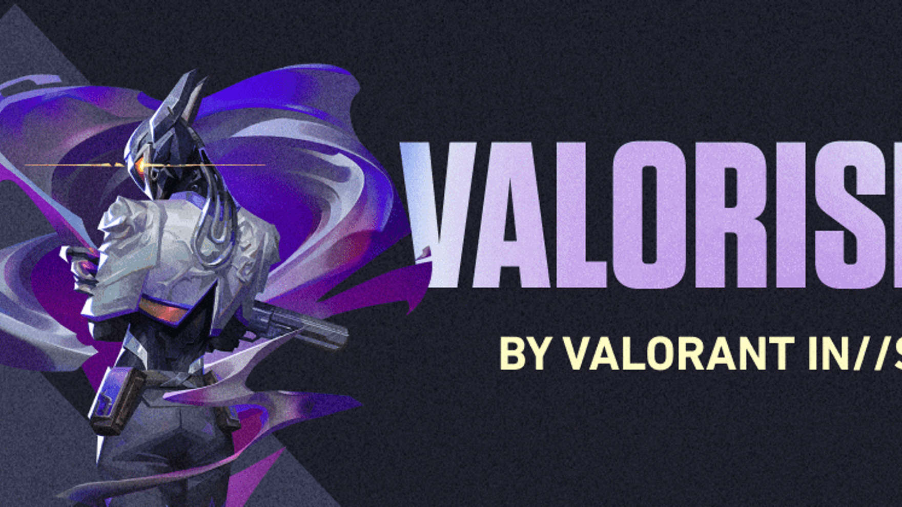 The Valorise Banner featuring their agent Vyse and an animated text with a lava-lamp like texture spelling the name of the project - Valorise.